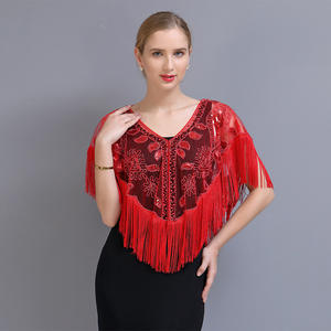 여자 1920s 스팽글 숄 술 구슬 진주 프린지 쉬어 메쉬 랩 개츠비 플래퍼 볼레로 숄 - Product Image 1