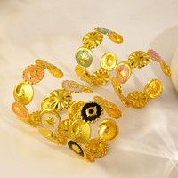 Nouveau bracelet en acier inoxydable émaillé anti-goutte d'huile, avec un design circulaire géométrique unique en forme de soleil, ne se décolore pas