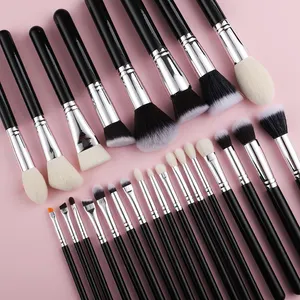 Mona Factory High Quality Cosmetic Black 25Pcs Wood Handle Makeup Brush Set Goat Hair Personal Logo For Woman