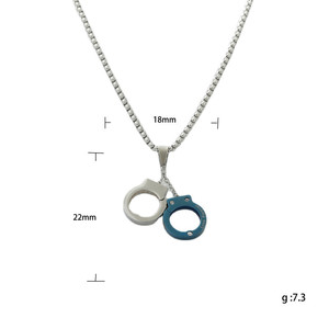 Stainless Steel <b>Handcuff</b> Pendant <b>Necklace</b> Men's Retro Punk Style Geometric Design 120116 - Product Image 5