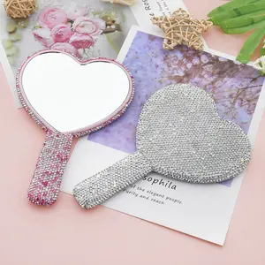 Cílios Extensões Luxo Diamonds Handheld Espelho Coração Forma Praça personalizado Compact Maquiagem Espelhos Envolvido Rhinestones