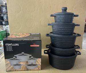 Ensemble de 10 ustensiles de cuisine de luxe en granit, corps entièrement moulé sous pression, couvercle antiadhésif, design brique, <span class=keywords><strong>casserole</strong></span> 28 cm, faitout peu profond grande taille - Product Image 4