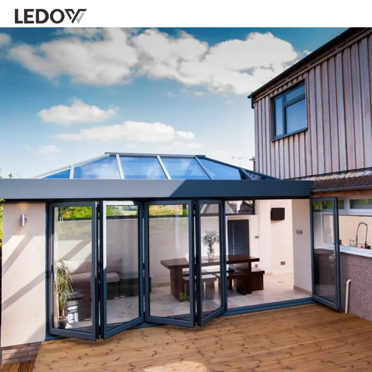 LEDOW Custom ized Wasserdichte Außen Aluminium Glas Bifold Patio Schiebetüren Bi Falttüren