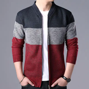 Suéter de Hombre de Punto para Otoño e Invierno, con Terciopelo, Grueso, Informal, con Cuello Alto, Estilo Urbano, Cárdigan J0025 - Product Image 1
