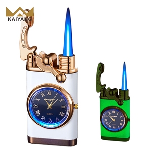 Ky xem khí nhẹ hơn Windproof Inflatable butan máy bay phản lực màu xanh ngọn lửa thuốc lá kim loại vui Bật lửa bán buôn - Product Image 3