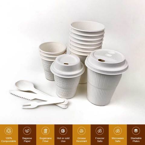 Bagasse Cups Sip Coffee Paper Sugarcane Cup Lid