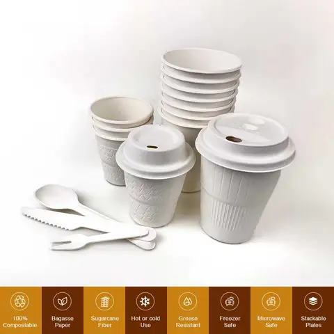 Bagasse Cups Sip Coffee Paper Sugarcane Cup Lid