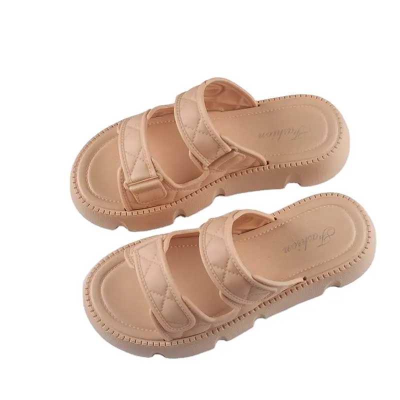 Women's summer platform slippers new fashion double strap wear casual beach one word flat slippers women