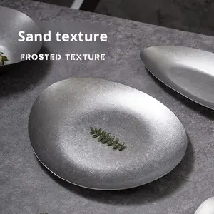 Assiette à dîner en acier inoxydable 304 <span class=keywords><strong>de</strong></span> style antique, plat rétro haut <span class=keywords><strong>de</strong></span> gamme pour barbecue, restaurant, fondue, <span class=keywords><strong>viande</strong></span>, légumes, solide - Product Image 5