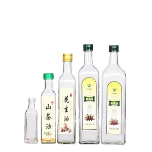 Neuf bouteilles en verre d'huile d'olive pour cuisson, carrées et claires, Marasca, 100ml 250ml 500ml 750ml 1000ml, vrac - Product Image 1
