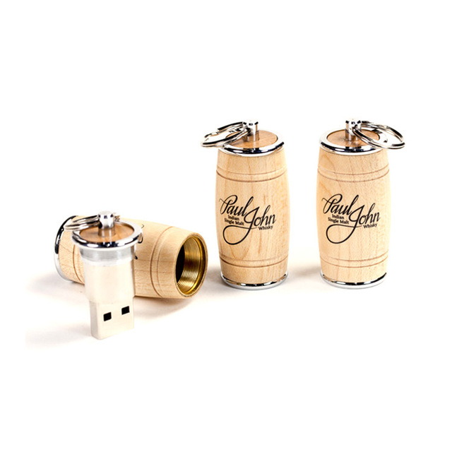 Creative Bamboo Wood USB Flash Drive 16GB 32GB Promotional Cylindrical Wooden Barrel USB Gift