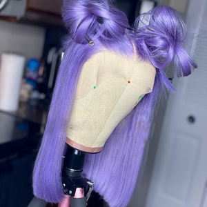 Peluca de <span class=keywords><strong>cabello</strong></span> humano sin pegamento, <span class=keywords><strong>color</strong></span> Bob, 100 virgen, púrpura, cutícula, transparente, con encaje frontal - Product Image 2