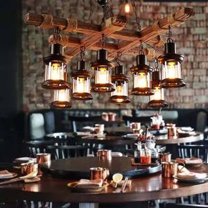 <span class=keywords><strong>Lampadario</strong></span> Industriale Retrò in <span class=keywords><strong>Legno</strong></span>, Lampada a Sospensione con <span class=keywords><strong>Corda</strong></span> di Canapa, Lanterna Vintage per Ristorante, Bar, Caffè, Sala da Pranzo - Product Image 2