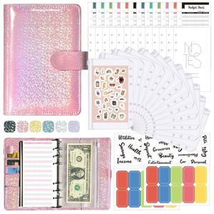 6 Rings Leather Money Saving Binder A6 Glitter Budget Planner Binder <b>Notebook</b> Journal Office <b>Notebook</b> with Cash Envelope Luxury - Product Image 1