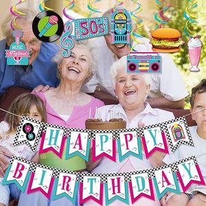 Guirnalda <span class=keywords><strong>de</strong></span> Feliz Cumpleaños Estilo Años 50, Decoraciones para Fiestas Temáticas <span class=keywords><strong>de</strong></span> <span class=keywords><strong>los</strong></span> Años 50, Decoraciones para Fiestas <span class=keywords><strong>de</strong></span> Sock Hop - Product Image 2