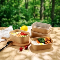 Boîte à lunch en papier rectangulaire, best-seller, conteneur à emporter, bol en papier rectangulaire avec couvercle en PET, PP ou papier, trois options de couvercle