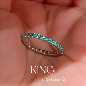 Anillo de Plata de Ley S925 King Silver Jewelry con Gema Azul Paraiba en Engaste de Canal, Unisex, para Uso Diario - Product Image 1
