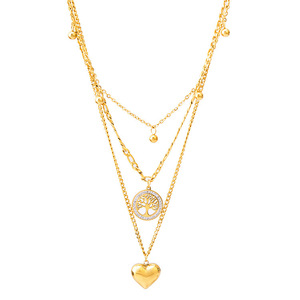 Collar multicapa con corazón dorado y colgante de árbol para mujer, regalo de joyería de moda - Product Image 4