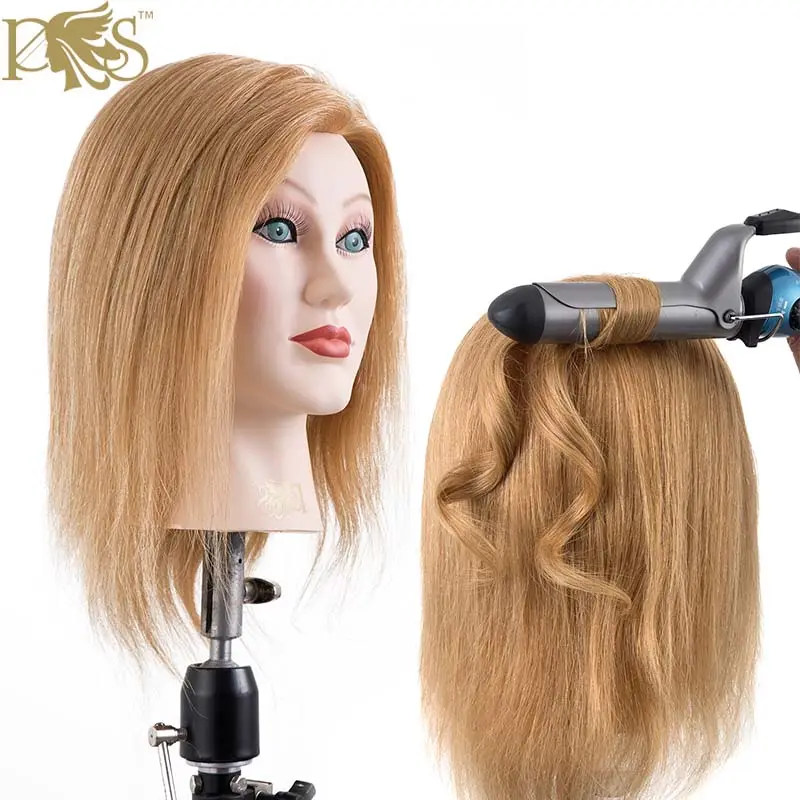 12 inches blond raw human hair female mannequin head training doll head smiling mannequin head