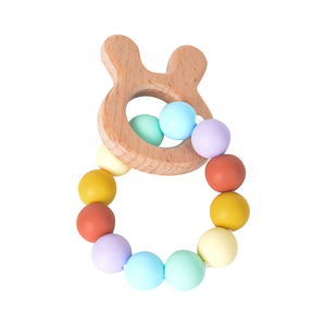 थोक नई डिजाइन लोगो कस्टम खाद्य ग्रेड बेबी Teether सिलिकॉन मोती बच्चे सिलिकॉन मोती लकड़ी Teethers कंगन - Product Image 5