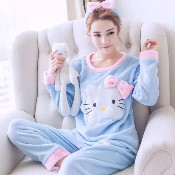 Pijamas de franela de estilo coreano para mujer, conjunto de dos piezas adecuado para uso diario, ropa de casa, otoño e invierno, nuevo