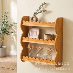 <b>Wall</b>-mounted Wooden Shelf Solid Wood Three-tier <b>Storage</b> Rack <b>Hanging</b> <b>Wall</b> Organizer For Home Decor - Product Image 1