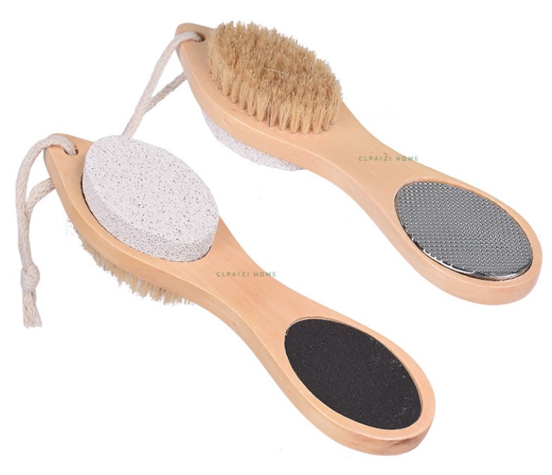 4 In 1 Pedicure Paddle Kit Natuurlijke Bamboe Voetverzorging Borstelborstel Puimsteen Voeten Rasp Zandpapier Voetvijl Eeltverwijderaar