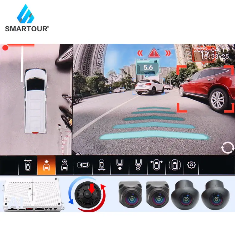 Smartour 4K AHD 1080p 4 Côté AI Voiture 360 Caméra Système de vue d'oiseau 3D Vue Surround Enregistreur de conduite Caméra de voiture HD