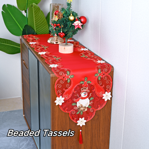 2024 Neue bestickte Weihnachten Schneemann Tischdecke Red Style Atmosphäre Tischdecke Tisch matte - Product Image 4