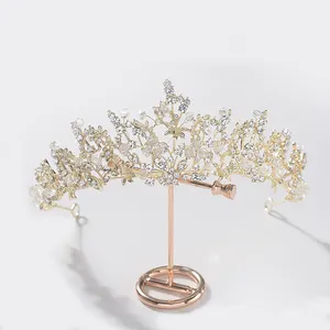 Corone da sposa a forma di foglia squisita copricapo da ragazza corona in lega per capelli accessori per Baroqu da sposa Crys tiare