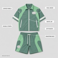 Ensemble 2 pièces veste et short de survêtement pour homme, manches courtes, color block, en nylon, fermeture éclair intégrale, col polo, avec patch badge personnalisé, fabrication sur mesure