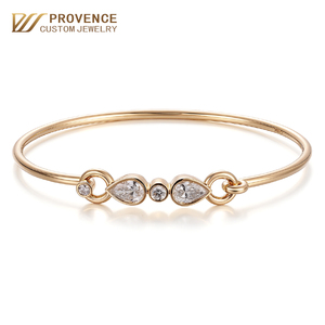 custom real solid 10k 14k 18k gold <b>bangles</b> Pear Lab grown diamond <b>bangles</b> femme fashion jewelry Daily Wedding Jewelry Factory - Product Image 1