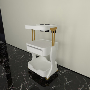 Modern White 3 Tier Salon Trolley Cart With Drawer And <b>Wheels</b> Minimalist Design <b>Plastic</b> Material - Product Image 3