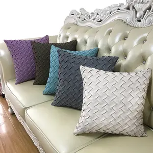 Boho panier tissage motif décoratif jeter taie d'oreiller Super doux daim solide carré Accent housse de coussin pour canapé canapé voiture