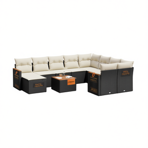 Ensemble de canapés de jardin modulaires en rotin PE noir avec coussins en mousse haute densité pour usage extérieur, design contemporain - Product Image 1