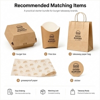 Pochettes personnalisées écologiques et biodégradables pour combo repas rapide (burger, poulet frit, frites) avec revêtement UV évanescent