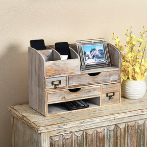 Solid Wood Storage Rack Multi Layer Office Organizer Vintage Style Desktop <b>Drawer</b> With Compartments For Bedroom And Cosmetics - Product Image 3