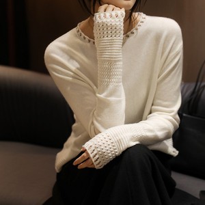 Maglione Casual Elegante da Donna <span class=keywords><strong>con</strong></span> Collo Tondo, Decorazioni e Bordi <span class=keywords><strong>in</strong></span> <span class=keywords><strong>Pizzo</strong></span>, Tinta Unita - Product Image 5