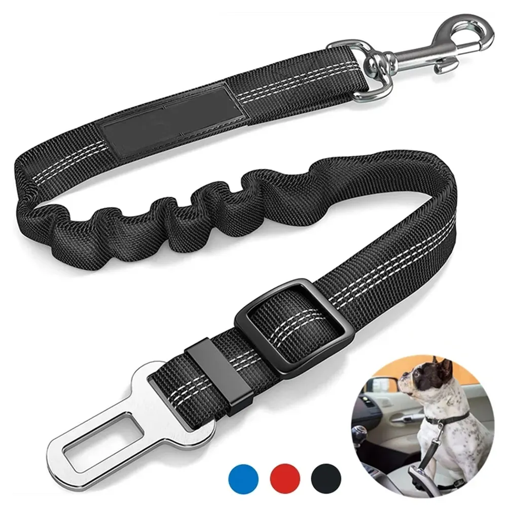 Ceinture de sécurité pour chien Harnais de ceinture de sécurité de voiture pour chiens Réglable Durable Nylon Réfléchissant Bungee Tissu Attache Voiture Voyage Fournitures pour animal de compagnie