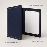 Porte-menu en cuir PU bleu nuit, porte-menu classique avec cadre doré pour restaurant, café, hôtel, liste des vins
