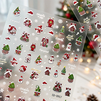 Autocollants 5D de Noël pour Ongles : Bonhomme de Neige Mignon, Arbre et Maison – Décorations de Manucure Nouvel An