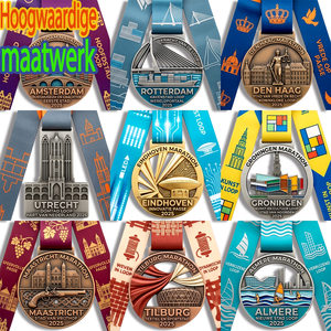 Medalla de Maratón de Metal Fundido Personalizada de Fábrica, Diseño de Monumento Urbano de la Ciudad de los Países Bajos, Medalla de Premio Chapada en Oro, Plata y Bronce - Product Image 1