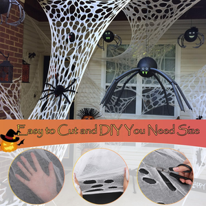 Décor d'Halloween Pafu, toile d'araignée à découper soi-même, filet flexible, filet extensible, décorations de toiles d'araignée effrayantes avec piquets de sol - Product Image 2