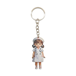 Fashionable Little Nurse Cartoon Wood Keychain Digital Printing for Parties or Anniversaries Little Nurse Keychain Gift Idea