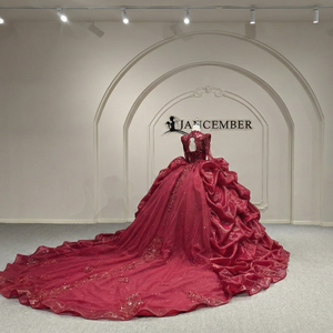 Vestidos de novia rojos Mc004 Red Princess para novia, con cuello alto, encaje, cuentas de ilusión, Vestido De Noiva Jancember - Product Image 6