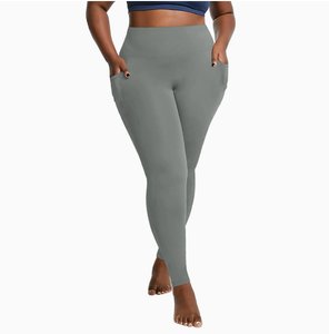 Women's High Waist Plus Size Flared Yoga <b>Leggings</b> Breathable Seamless <b>Black</b> Solid Ankle Length Tights <b>with</b> Side <b>Pockets</b> - Product Image 3