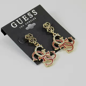 Orecchini di Design da Donna a Cerchio Lungo con Scritta Guess Cava e Strass di Marchio di Moda - Product Image 2