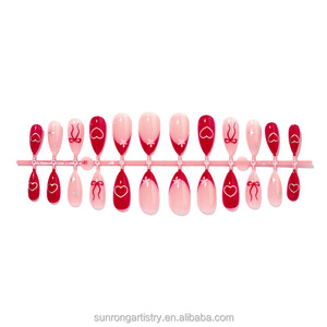 Fournisseur d'ongles artificiels pour la Saint-Valentin, ongles en plastique à couverture complète, faux ongles en forme de cœur, taille moyenne, forme amande - Product Image 3