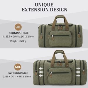กระเป๋าผ้าใบกันฉีกขาดขนาด 60 ลิตร ขยายได้ สำหรับผู้ชาย มีช่องใส่ของหลายช่อง กระเป๋าเดินทางแบบถือสำหรับค้างคืน - Product Image 5