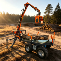 Remorque à grue forestière remorquable certifiée CE de 2 tonnes avec système de récupération de disques sur roues motrices et rotation à 360°